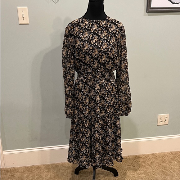 orange creek Dresses & Skirts - Orange Creek Black and Cream Floral Long Sleeve Dress-Like New!